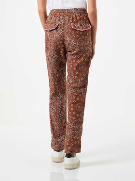 Woman linen pants with brown bandanna print - MC2 Saint Barth