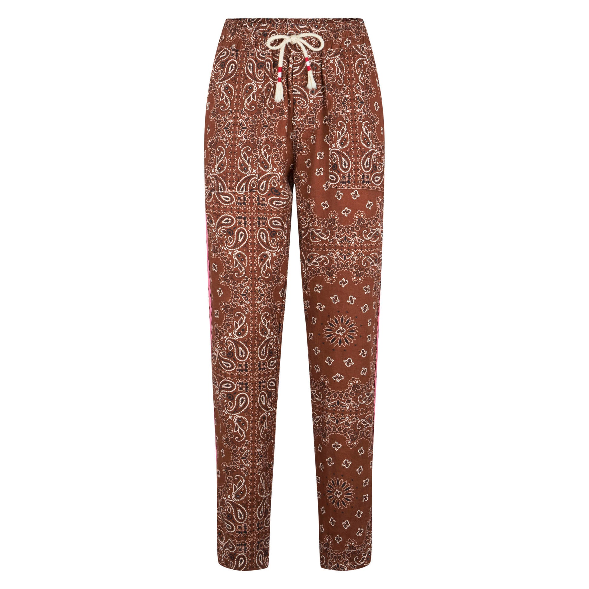 Woman linen pants with brown bandanna print - MC2 Saint Barth