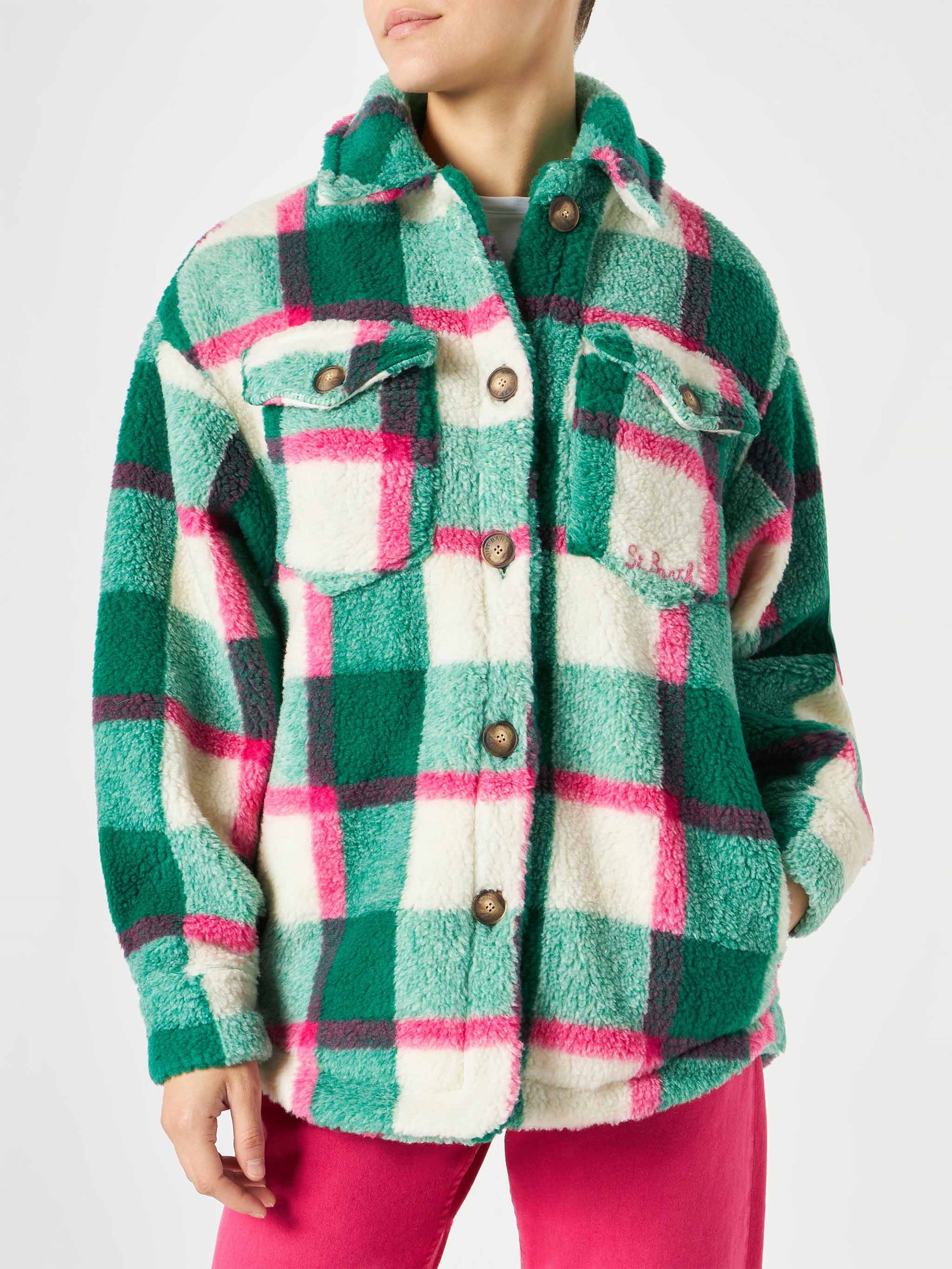 Woman sherpa overshirt with tartan pattern - MC2 Saint Barth