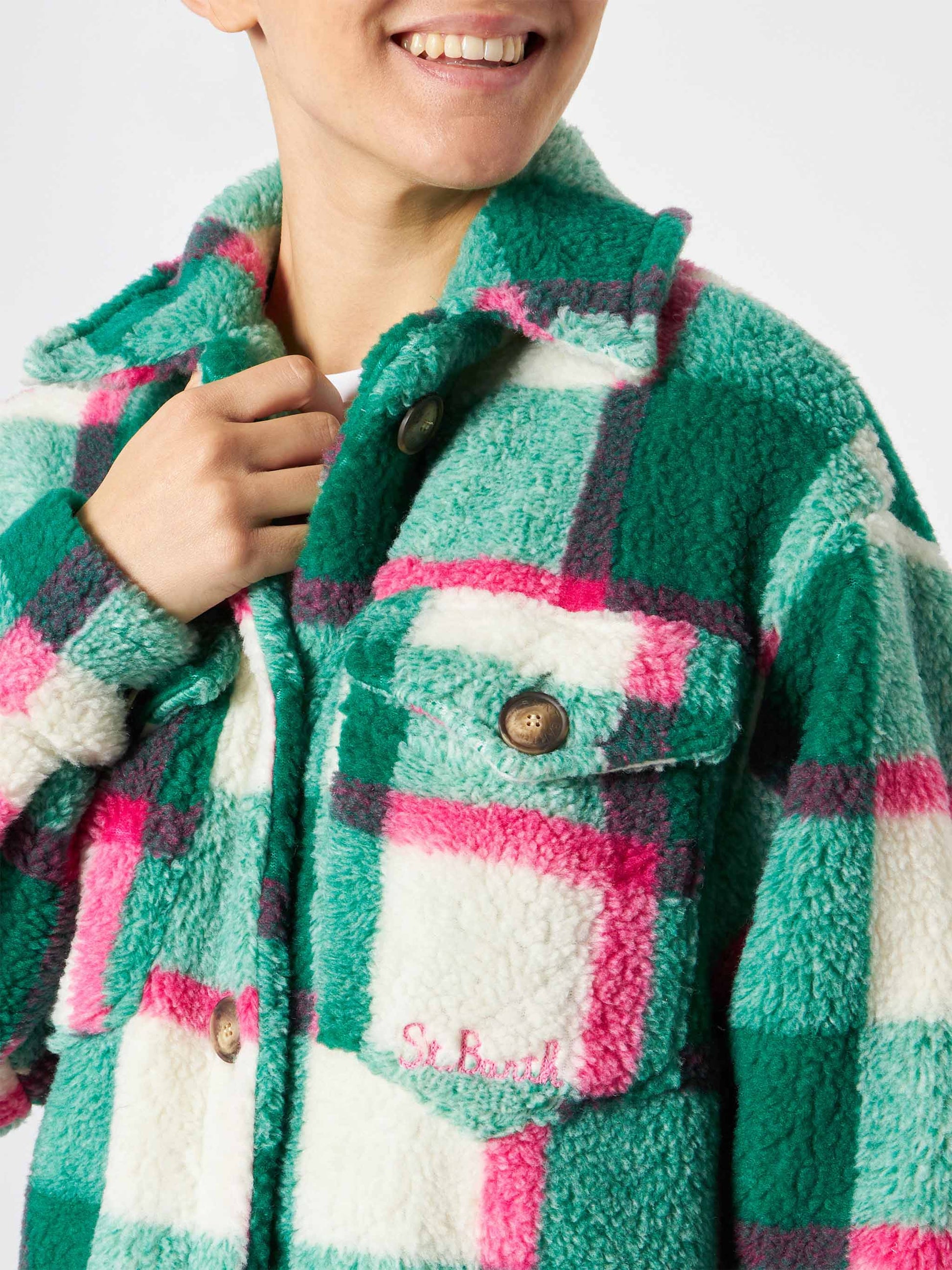 Woman sherpa overshirt with tartan pattern - MC2 Saint Barth
