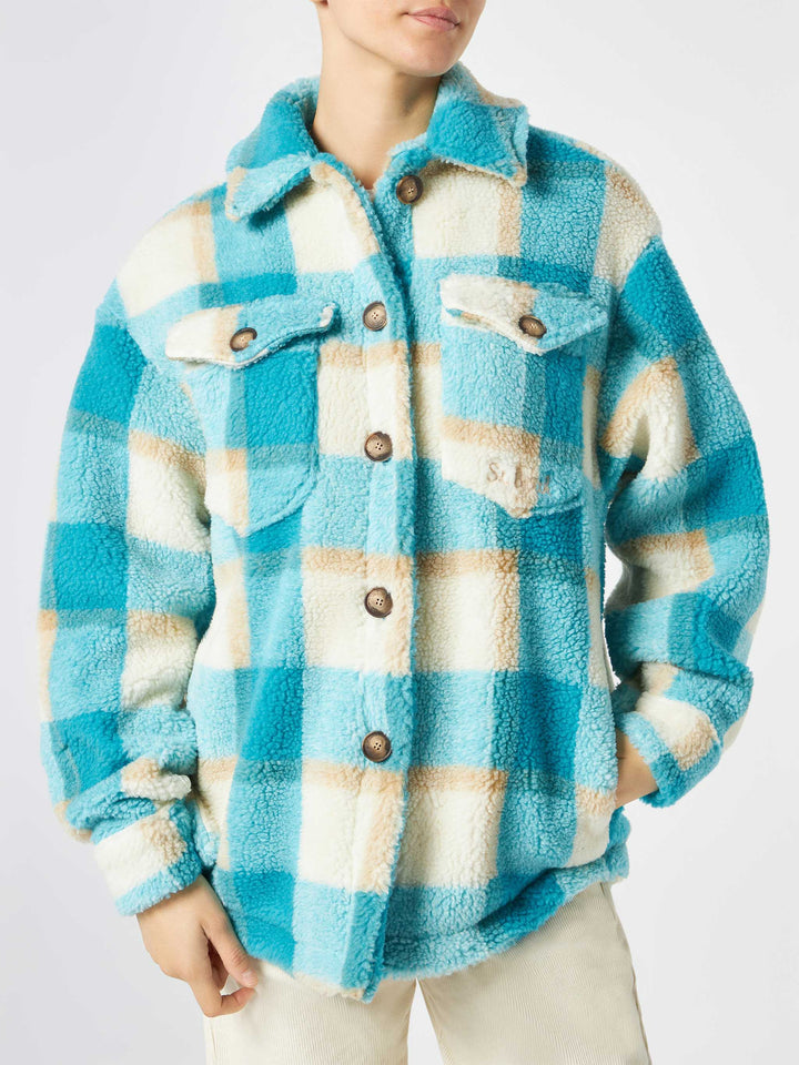 Woman sherpa overshirt with tartan pattern - MC2 Saint Barth