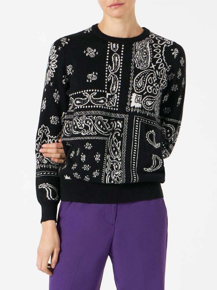 woman sweater blended cashmere black bandana pattern - MC2 Saint Barth