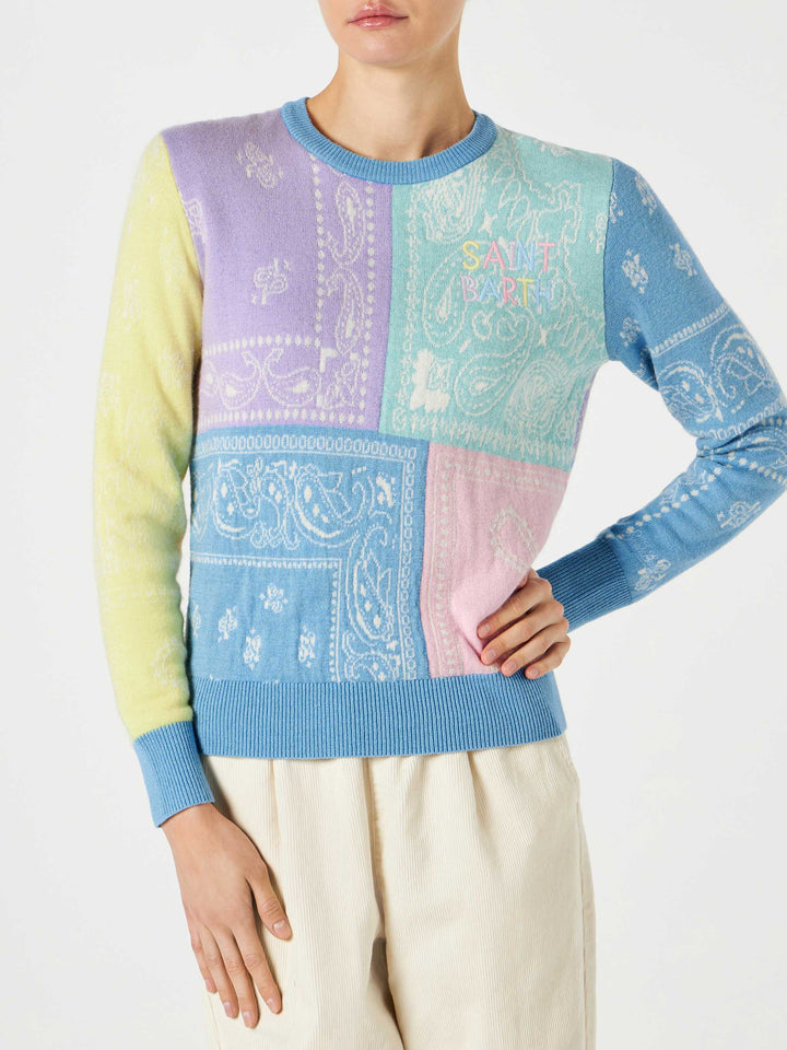 Woman brushed sweater with bandanna print - MC2 Saint Barth