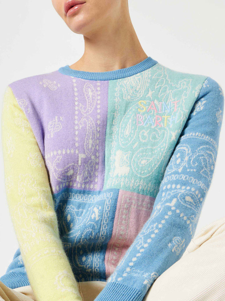 Woman brushed sweater with bandanna print - MC2 Saint Barth