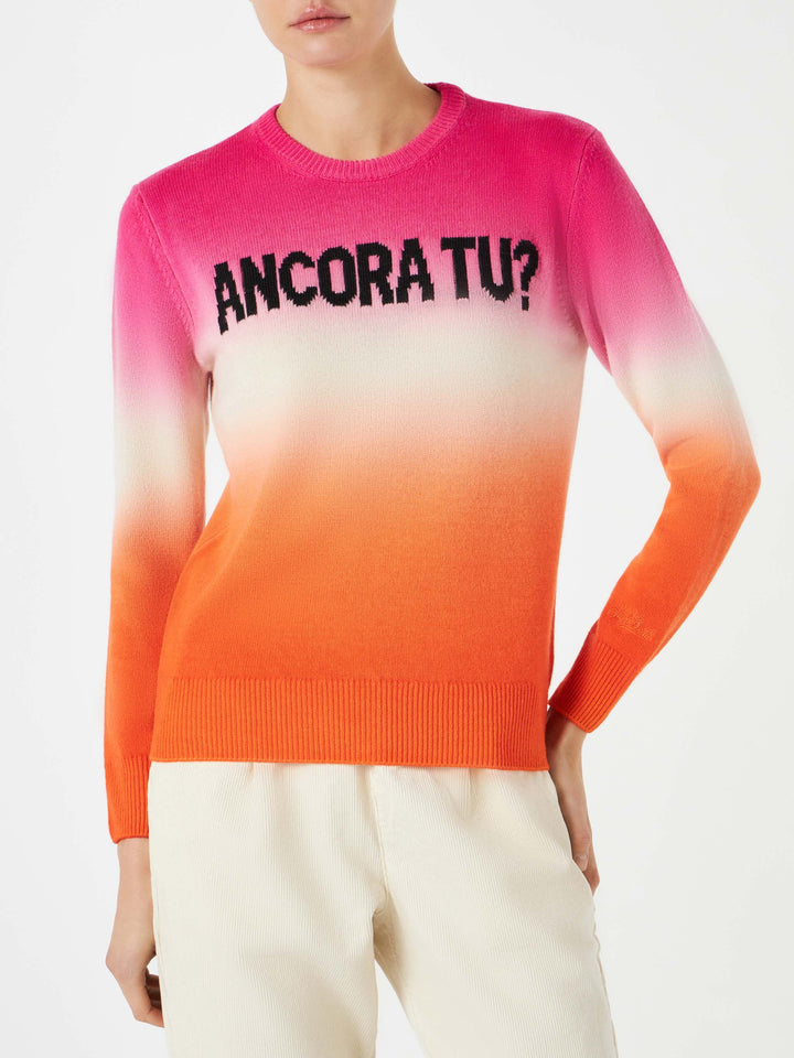 Fucsia and Orange degradé woman sweater Ancora tu writing - MC2 Saint Barth