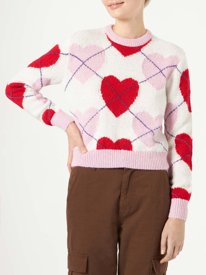 Woman brushed cropped sweater with heart pattern - MC2 Saint Barth