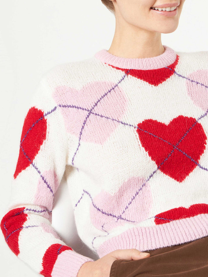 Woman brushed cropped sweater with heart pattern - MC2 Saint Barth