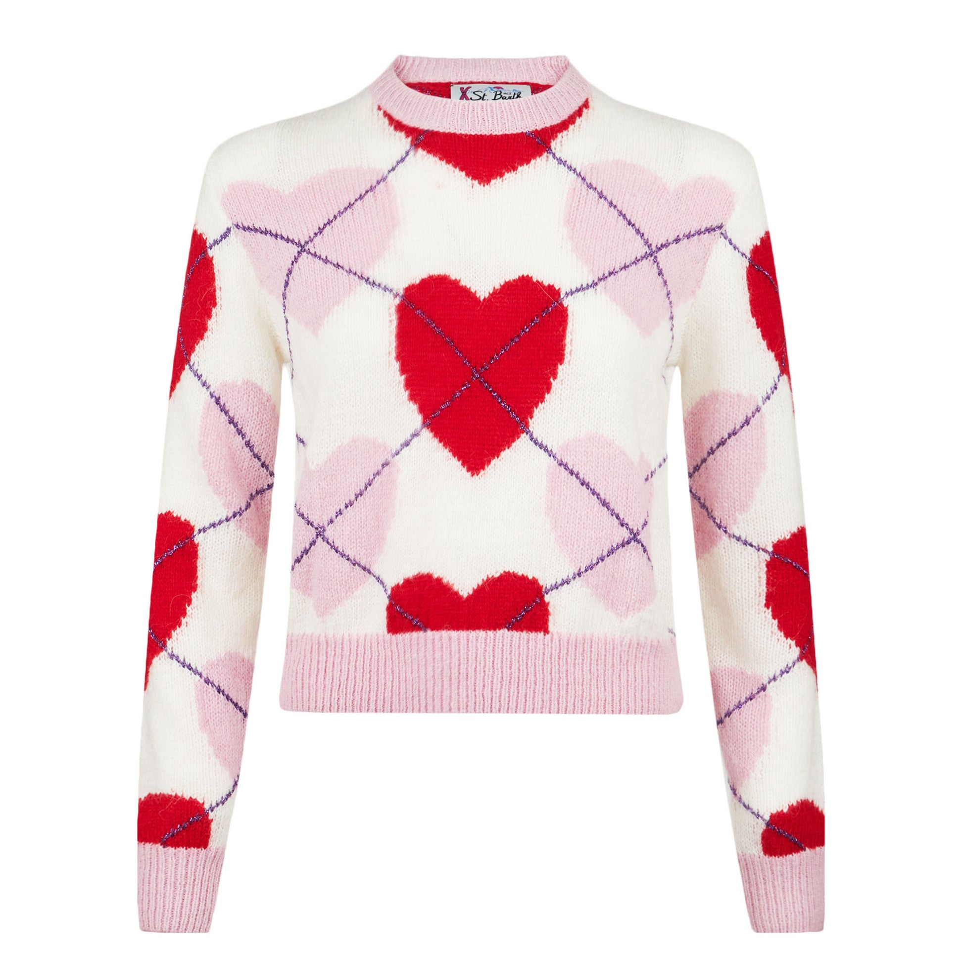 Woman brushed cropped sweater with heart pattern - MC2 Saint Barth