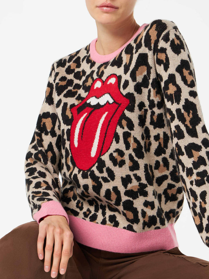 Woman brushed sweater with animalier print | THE ROLLING STONES® SPECIAL EDITION - MC2 Saint Barth