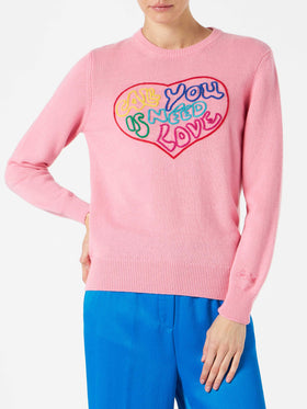 Woman pink sweater All you need is love embroidery - MC2 Saint Barth