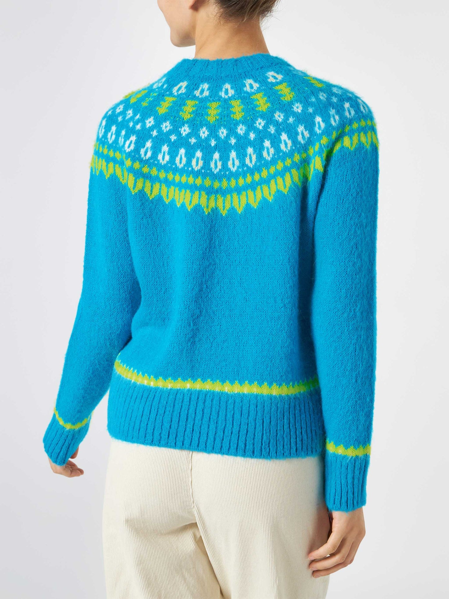 Woman light blue crewneck nordic jacquard sweater - MC2 Saint Barth