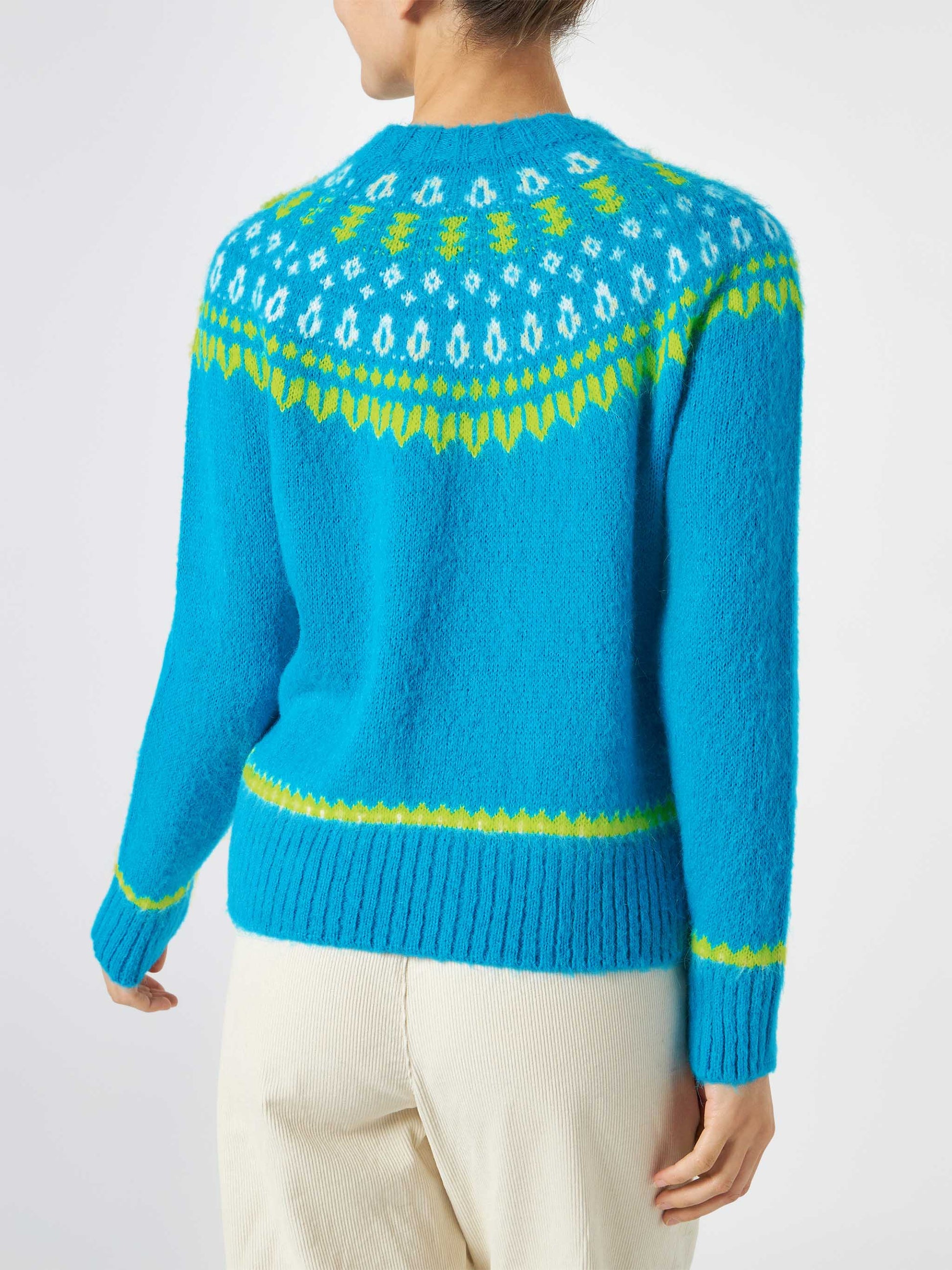 Woman light blue crewneck nordic jacquard sweater - MC2 Saint Barth