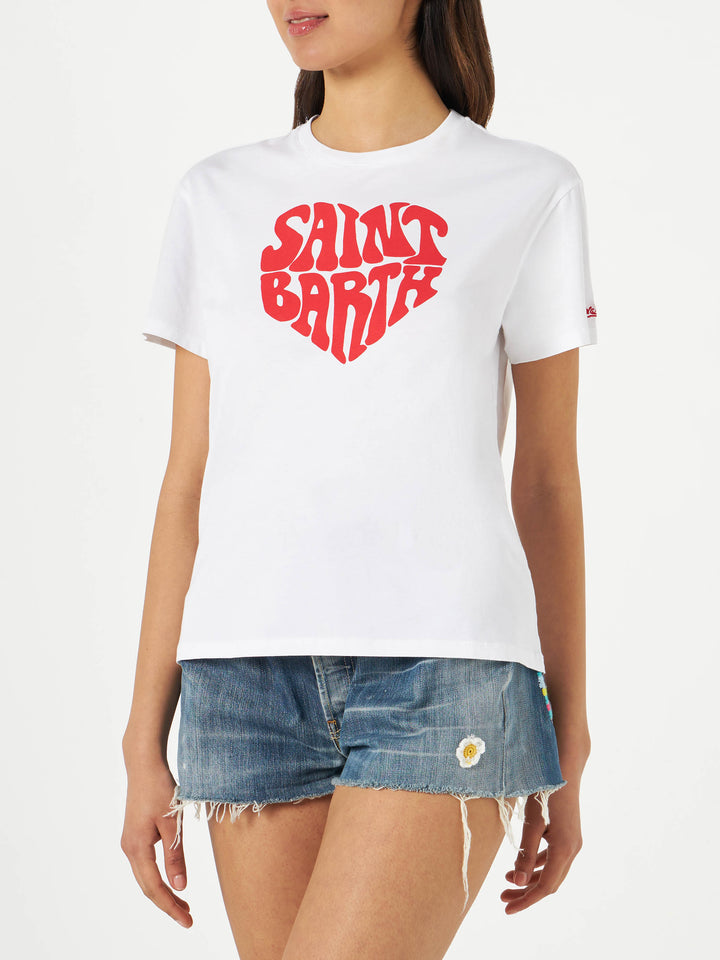 Damen-T-Shirt aus Baumwolle mit Saint Barth-Schriftzug