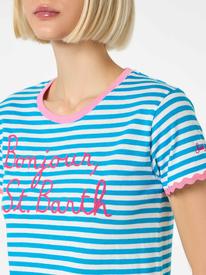 Woman cotton t-shirt with Bonjour St. Barth embroidery - MC2 Saint Barth